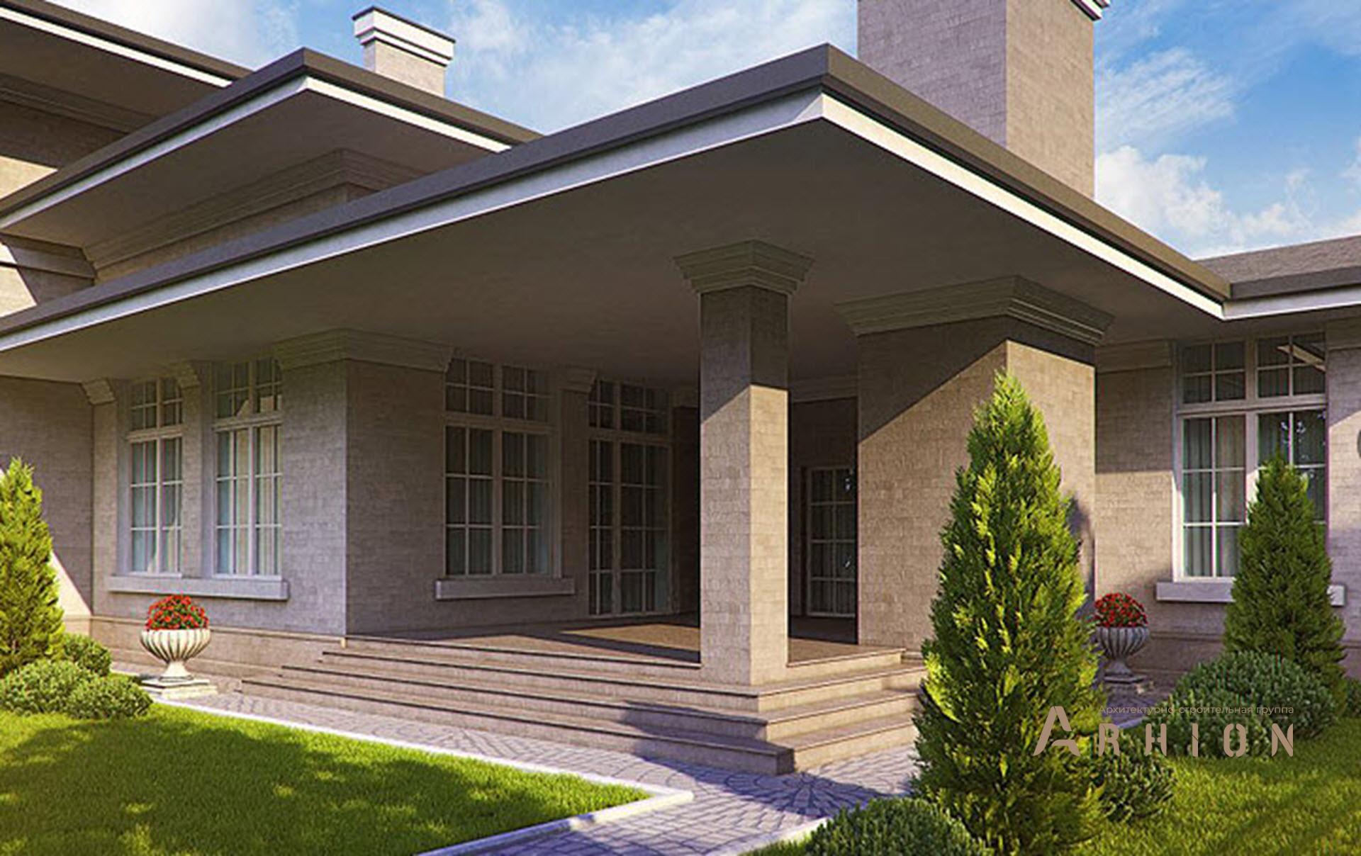 6. Проект двухэтажного дома в стиле Ллойда Райта (прерий) с многоскатной кровлей, SOV-14, площадью - 568 кв c терассой, балконом, бассейном, эркером, вторым светом